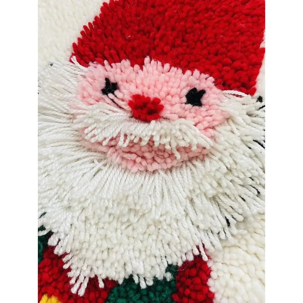 Vintage Christmas Latch Hook Rug Santa Joy Fluffy Beard Large Retro Completed